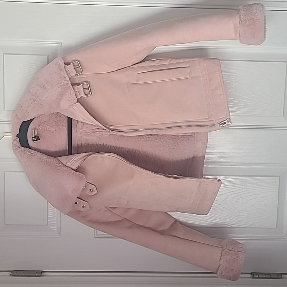 Pink fur lined faux-suede bomber H&M size 2